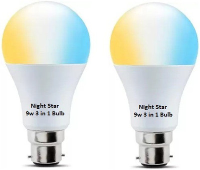 Nightstar 9 W Basic Round B22 LED Bulb(White, Yellow, Multicolor, Pack of 2)