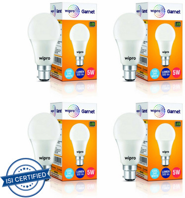 Wipro 5 W Basic Standard B22 LED Bulb(Yellow, Pack of 4)
