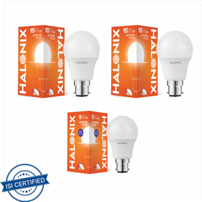 HALONIX 15 W, 15 W, 9 W Basic Round B22 LED Bulb(White, Pack of 3)