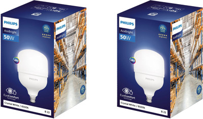 PHILIPS 50 W Basic Round B22 LED Bulb(White, Pack of 2)