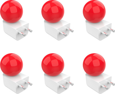 Fybros 0.5 W Basic Decorative Plug & Play, 2 Pin Night Bulb(Red, Pack of 6)