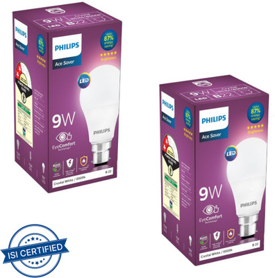 PHILIPS 9 W Basic Round B22 LED Bulb(White, Pack of 2)