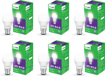 EcoLink 9 W Basic Round B22 LED Bulb(White, Pack of 6)