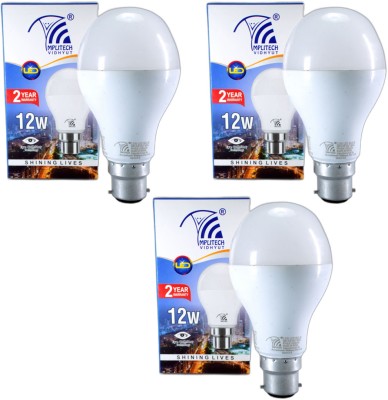 amplitech 12 W Standard B22 LED Bulb(White, Pack of 3)