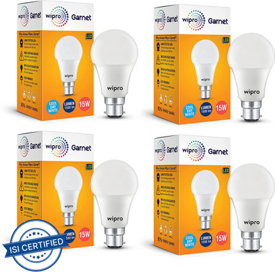 Wipro 15 W Basic Standard B22 LED Bulb(White, Pack of 4)