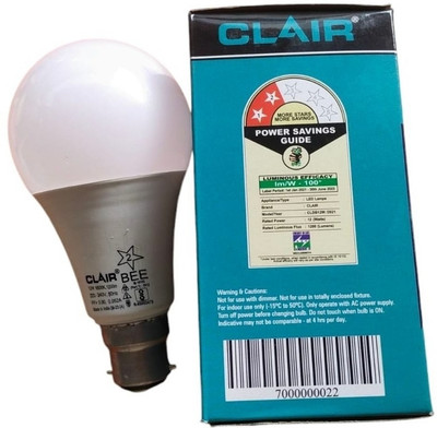 clair 12 W Basic Round B22 LED Bulb(White, Pack of 6)