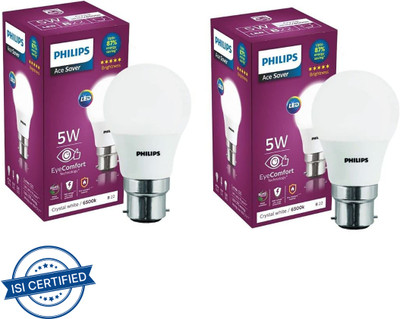 PHILIPS 5 W Basic Standard B22 LED Bulb(White, Pack of 2)