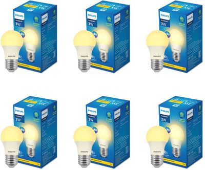 PHILIPS 3 W Basic Round E27 LED Bulb(Yellow, Pack of 6)