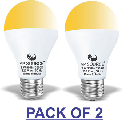 AP Source 9 W Basic Round E27 LED Bulb(Yellow, Pack of 2)