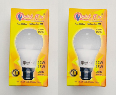 Quick On 15 W Eye Safety Compliance Globe B22 LED Bulb(White, Pack of 2)