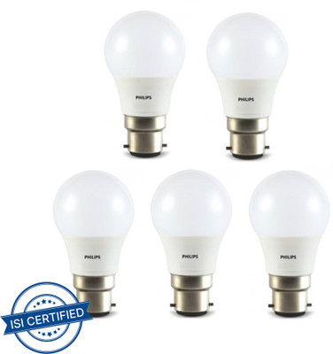PHILIPS 5 W Basic Round B22 LED Bulb(Yellow, Pack of 5)
