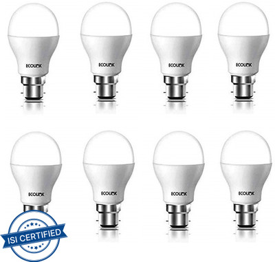 EcoLink 9 W Basic Round B22 LED Bulb(White, Pack of 8)
