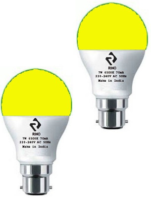 rino 7 W Basic Standard B22 LED Bulb(Yellow, Pack of 2)
