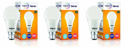 Wipro 9 W Basic Standard B22 LED Bulb(White, Pack of 3)