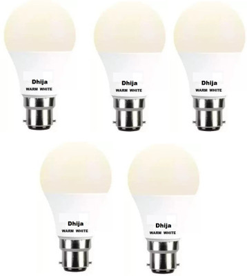 Dhija 7 W Basic Round B22 LED Bulb(Yellow, Pack of 5)