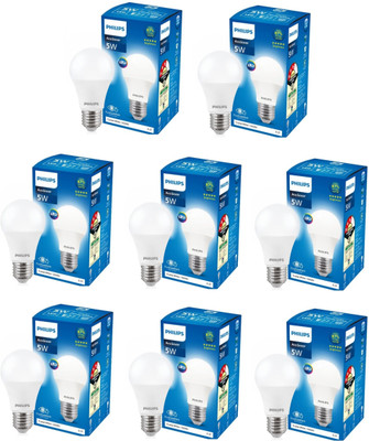 PHILIPS 5 W Basic Round E27 LED Bulb(White, Pack of 8)