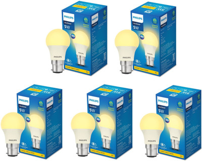 PHILIPS 5 W Basic Round B22 LED Bulb(Yellow, Pack of 5)