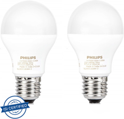 PHILIPS 7 W Basic Round E27 LED Bulb(White, Pack of 2)