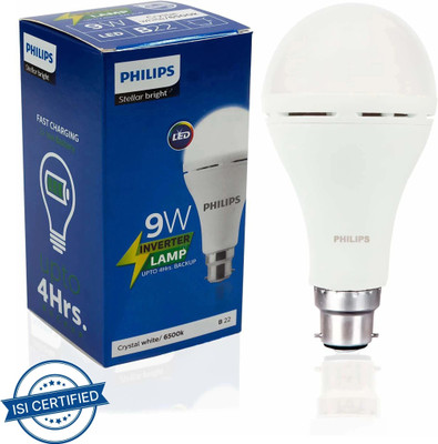 PHILIPS 9 W Inverter Round B22 Inverter Bulb(White)
