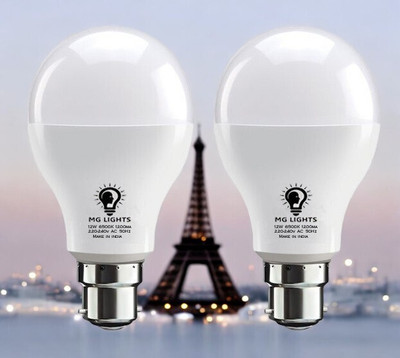 mg lights 12 W Basic Arbitrary B22 LED Bulb(White, Pack of 2)