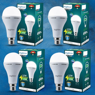 Highlee 12 W Inverter Round B22 Inverter Bulb(White, Pack of 4)