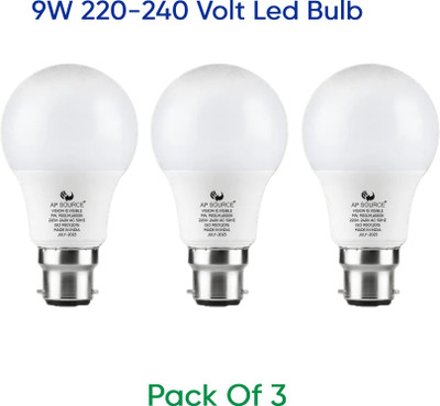 AP Source 9 W Basic Round B22 LED Bulb(White, Pack of 3)