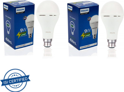 PHILIPS 9 W Inverter Round B22 Inverter Bulb(White, Pack of 2)