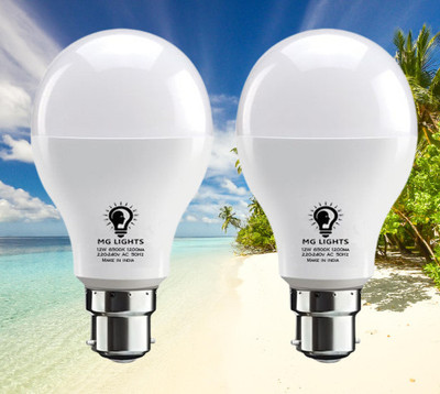 mg lights 12 W Basic Arbitrary B22 LED Bulb(White, Pack of 2)