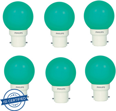PHILIPS 0.5 W Basic Round B22 LED Bulb(Green, Pack of 6)