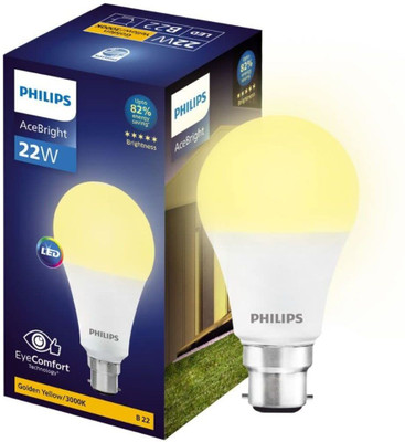 PHILIPS 22 W Basic Round B22 LED Bulb(Yellow)