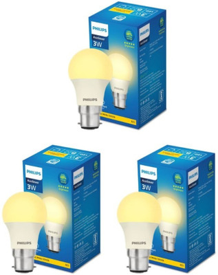 PHILIPS 3 W Basic Round B22 LED Bulb(Yellow, Pack of 3)