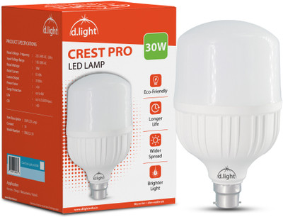 d.light 30 W Glare Reduction, Basic Standard B22 LED Bulb(White)