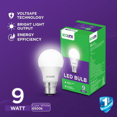 EcoLink 9 W Eye Safety Compliance Standard B22 LED Bulb(White, Pack of 2)