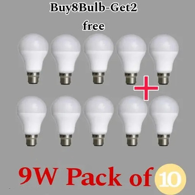 Gold Nation 9 W Basic Round B22 LED Bulb(White, Pack of 10)