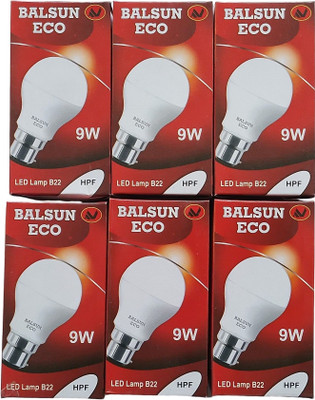 BALSUN ECO 9 W Basic Round B22 LED Bulb(White, Pack of 6)