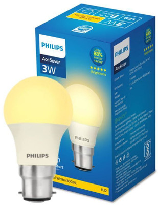 PHILIPS 3 W Basic Round B22 LED Bulb(Yellow)