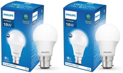 PHILIPS 10 W Standard B22 LED Bulb(White, Pack of 2)