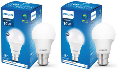 PHILIPS 10 W Standard B22 LED Bulb(White, Pack of 2)