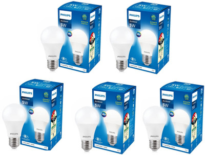 PHILIPS 5 W Basic Round E27 LED Bulb(White, Pack of 5)
