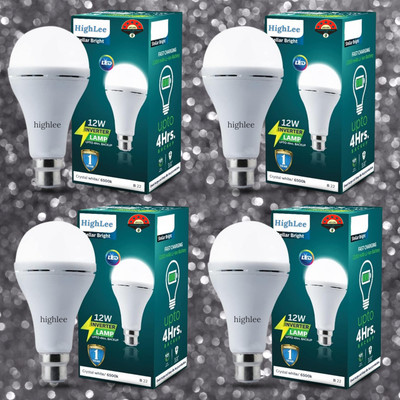 Highlee 12 W Inverter Round B22 Inverter Bulb(White, Pack of 4)