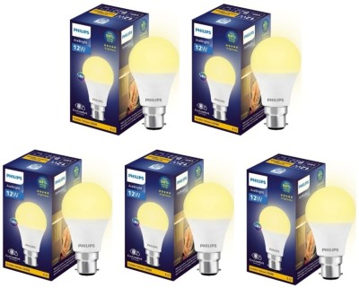 PHILIPS 12 W Round B22 LED Bulb(Yellow, Pack of 5)