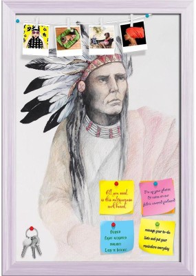 Artzfolio American Indian With Feathers Notice Pin Board White Frame 12x17.5inch Cork Bulletin Board(Multicolor 12 x 17.5 inch (30 x 44 cms))