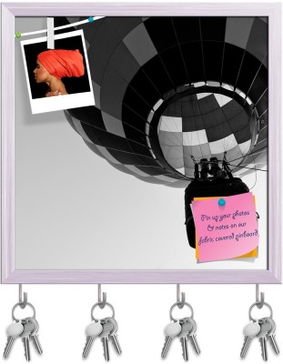 Artzfolio Black & White Photo of Hot Air Balloon Pinboard & Key Hooks White Frame10x10in Cork Bulletin Board(Multicolor 10 x 10 inch (25 x 25 cms))