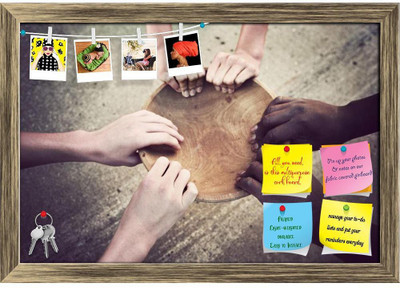 Artzfolio Multi Cultural Group Of Hands Holds An Empty Bowl Pinboard Antique23.5x16inch Cork Bulletin Board(Multicolor 23.5 x 16 inch (60 x 41 cms))