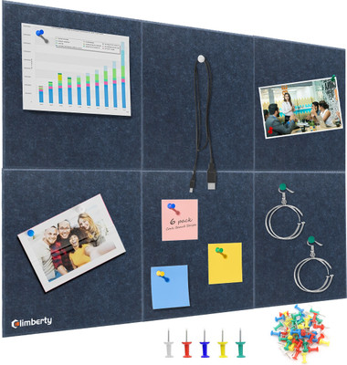 Climberty Felt Board Bulletin Board 6 Pieces 30x30cm Self Adhesive Panel with 50 Pushpins Cork Bulletin Board(Blue 30x30 cm)