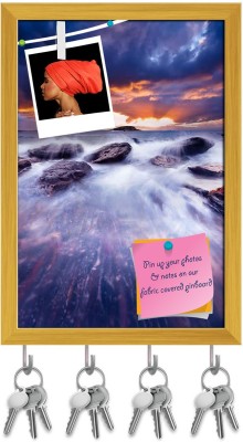 Artzfolio Gorgeous Sunset Over Crashing Waves Pinboard & Key Hooks Golden Frame10x14.4in Cork Bulletin Board(Multicolor 10 x 14.4 inch (25 x 37 cms))