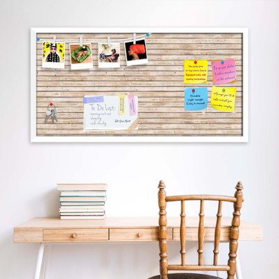 Artzfolio Natural Texture Notice Pin Board Soft Board with Push Pins Cork Bulletin Board(White Frame 24 x 12 inch (61 x 30 cms))