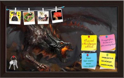 Artzfolio Fantasy Scene Knight Fighting Dragon Pinboard Dark Brown Frame 19.7x12inch Cork Bulletin Board(Multicolor 19.7 x 12 inch (50 x 30 cms))