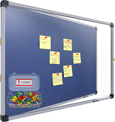 GOSHU Notice Board 3 feet x4 feet Shutter Board | Premium Acrylic Cover with 50 Pins Cork Bulletin Board(Blue 3x4 feet)