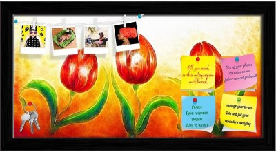 Artzfolio Three Dancing Red Tulip Flowers Notice Pin Board Black Frame 23.2x12inch Cork Bulletin Board(Multicolor 23.2 x 12 inch (59 x 30 cms))